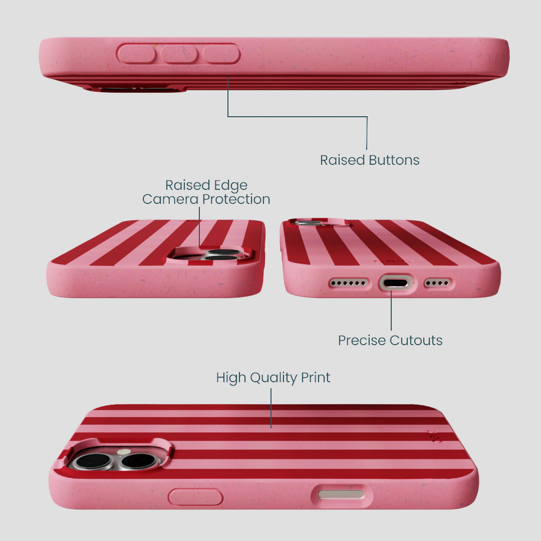 Bubblegum Pink Cherry Stripes iPhone 16 Plus Case