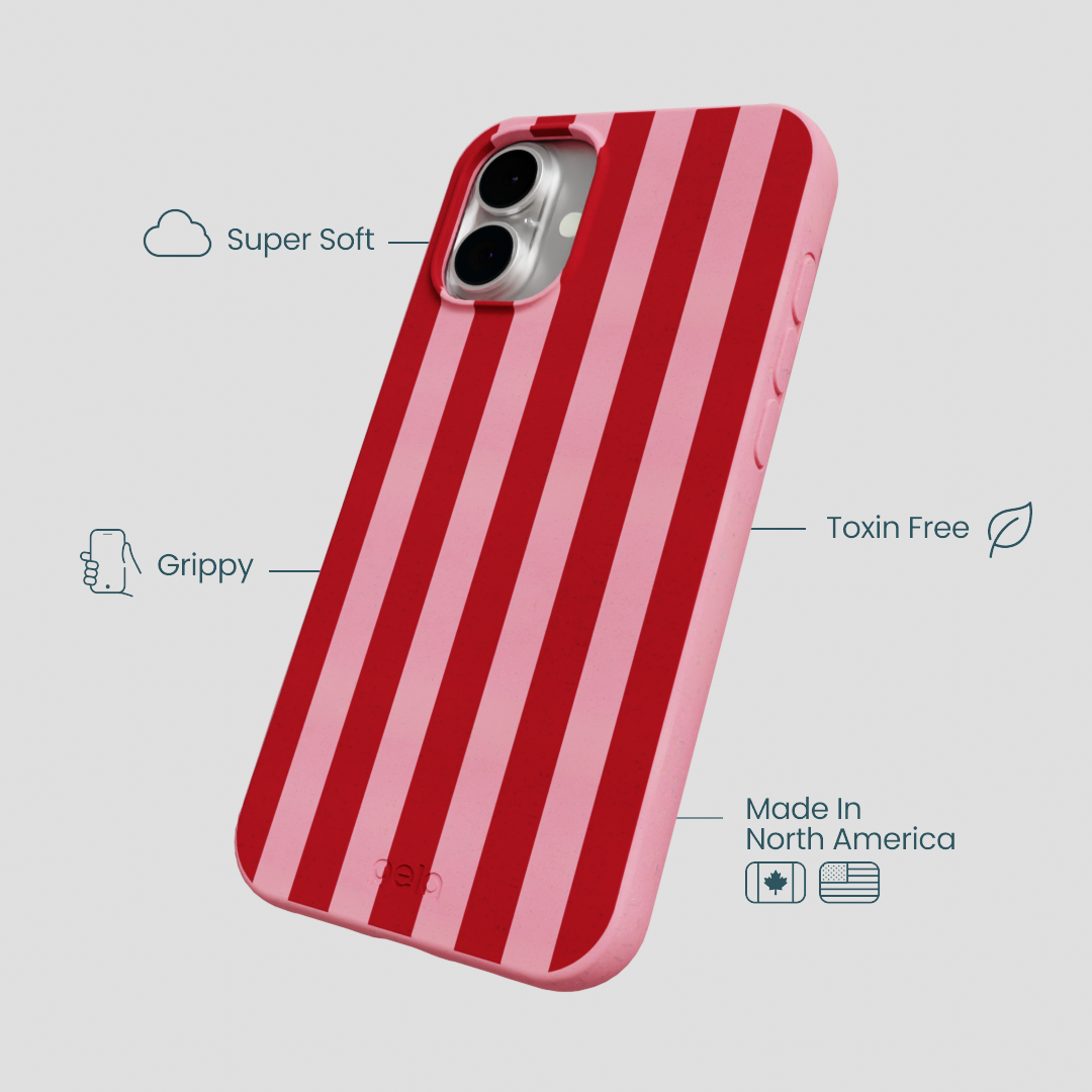 Bubblegum Pink Cherry Stripes iPhone 16 Plus Case