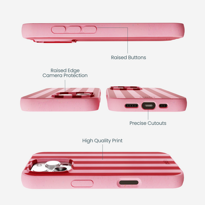 Bubblegum Pink Cherry Stripes iPhone 16 Pro Max Case