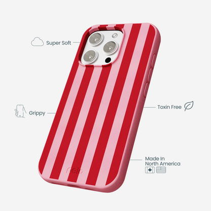 Bubblegum Pink Cherry Stripes iPhone 16 Pro Max Case