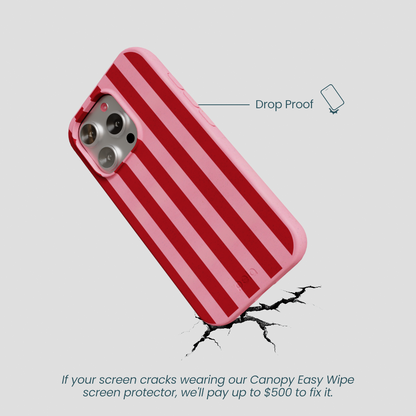 Bubblegum Pink Cherry Stripes iPhone 16 Pro Case