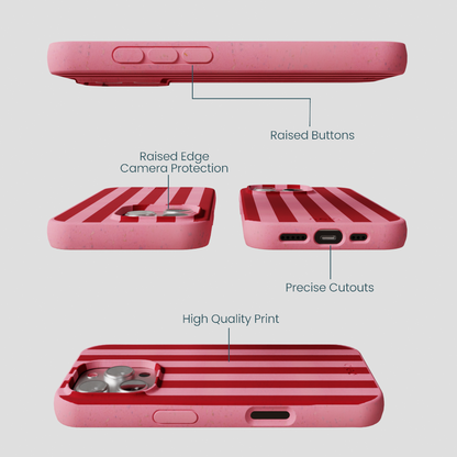 Bubblegum Pink Cherry Stripes iPhone 16 Pro Case