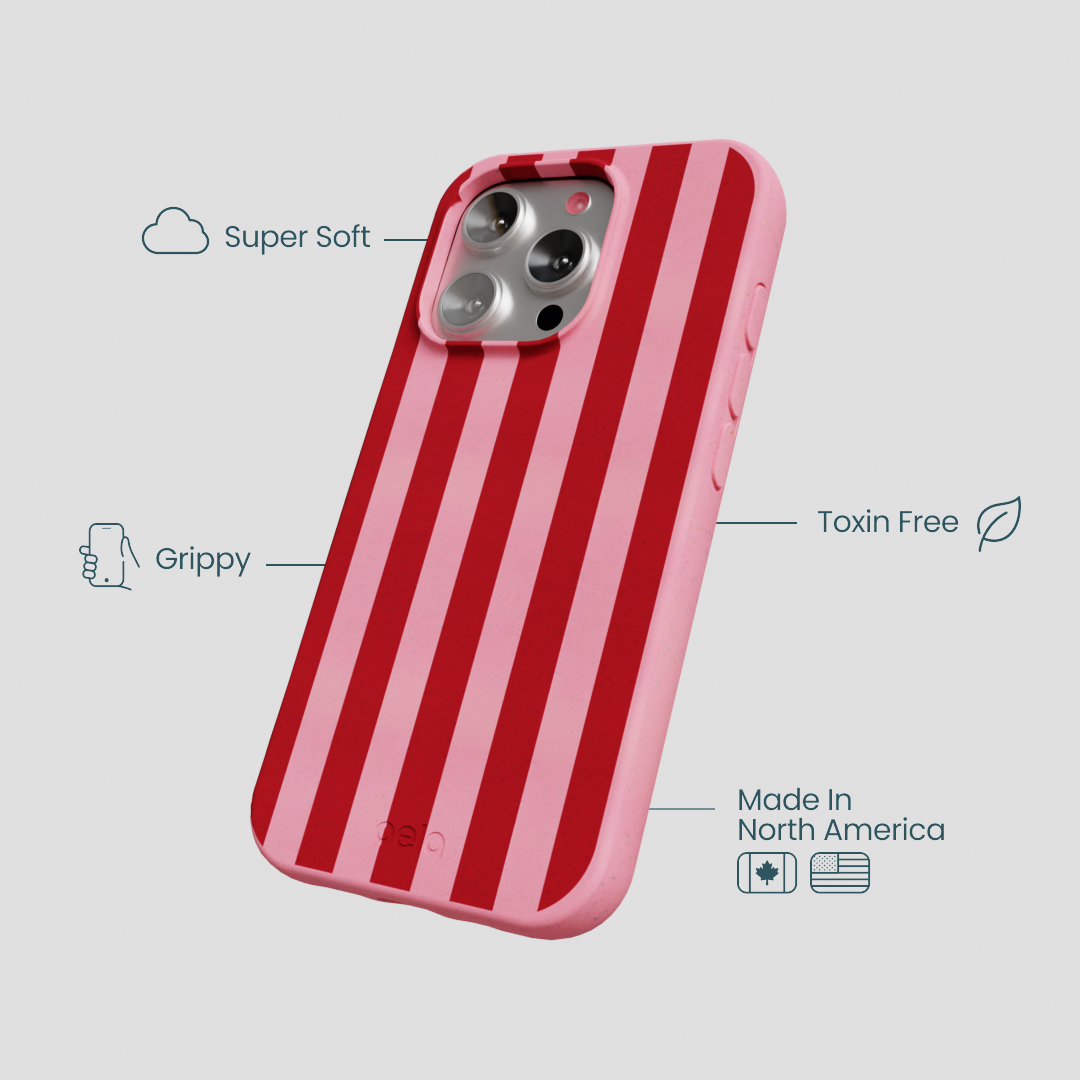 Bubblegum Pink Cherry Stripes iPhone 16 Pro Case