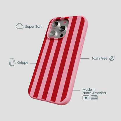 Bubblegum Pink Cherry Stripes iPhone 16 Pro Case
