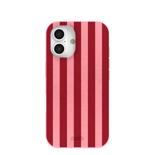 Bubblegum Pink Cherry Stripes iPhone 16 Case