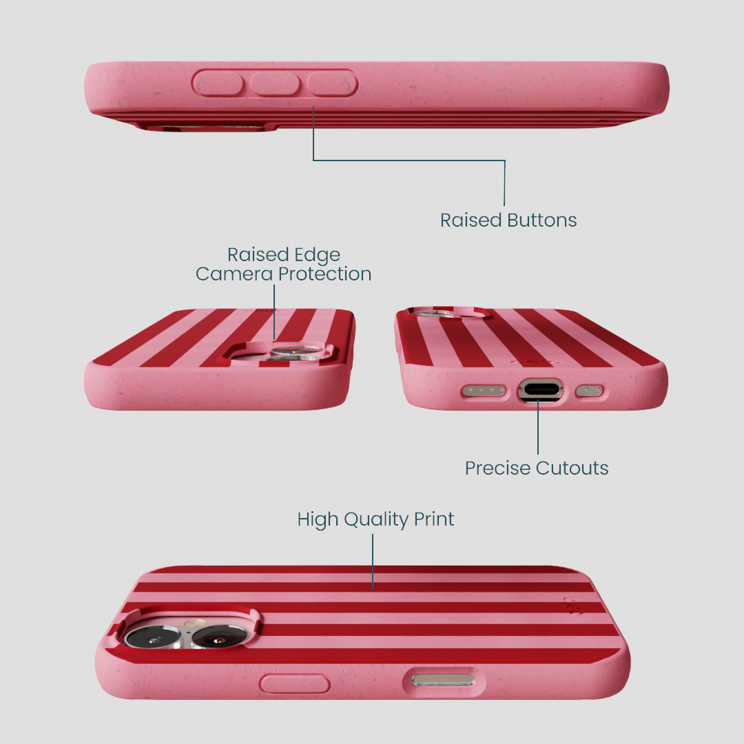 Bubblegum Pink Cherry Stripes iPhone 16 Case