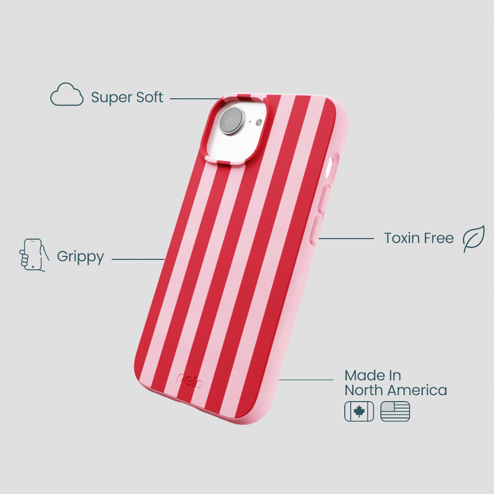 Bubblegum Pink Cherry Stripes iPhone 16e/17e Case