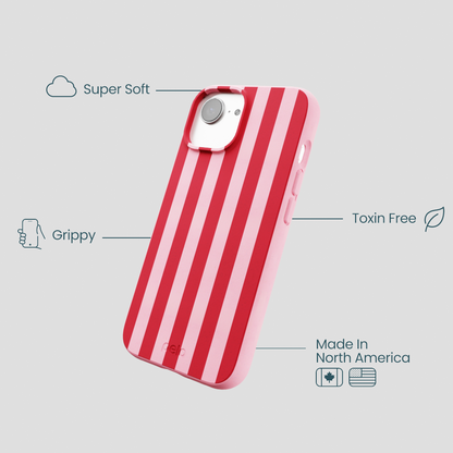 Bubblegum Pink Cherry Stripes iPhone 16e/17e Case