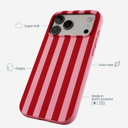 Bubblegum Pink Cherry Stripes iPhone 17 Pro Max Case