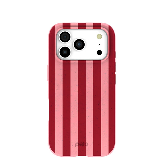 Bubblegum Pink Cherry Stripes iPhone 17 Pro Case