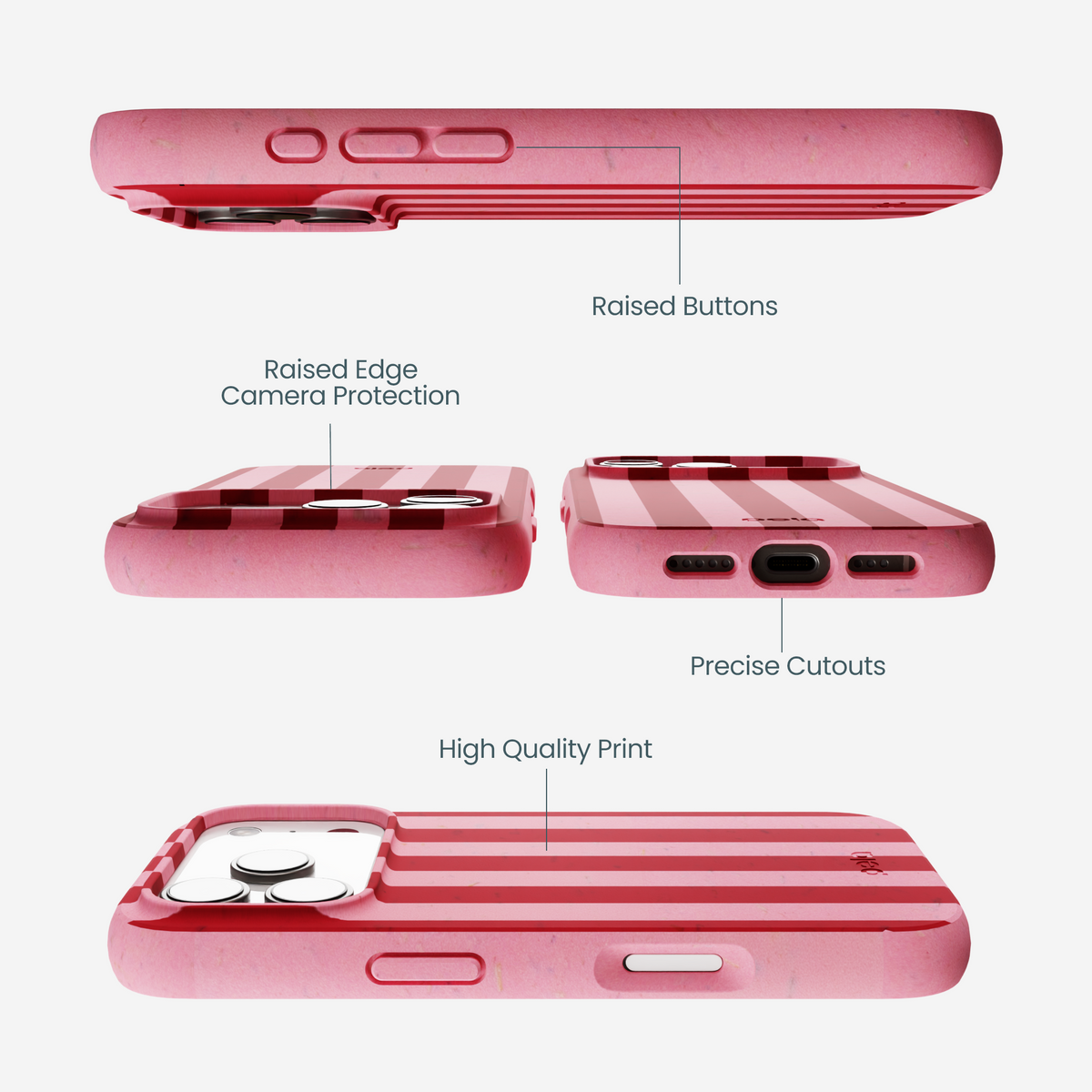 Bubblegum Pink Cherry Stripes iPhone 17 Pro Case