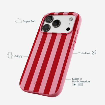 Bubblegum Pink Cherry Stripes iPhone 17 Pro Case