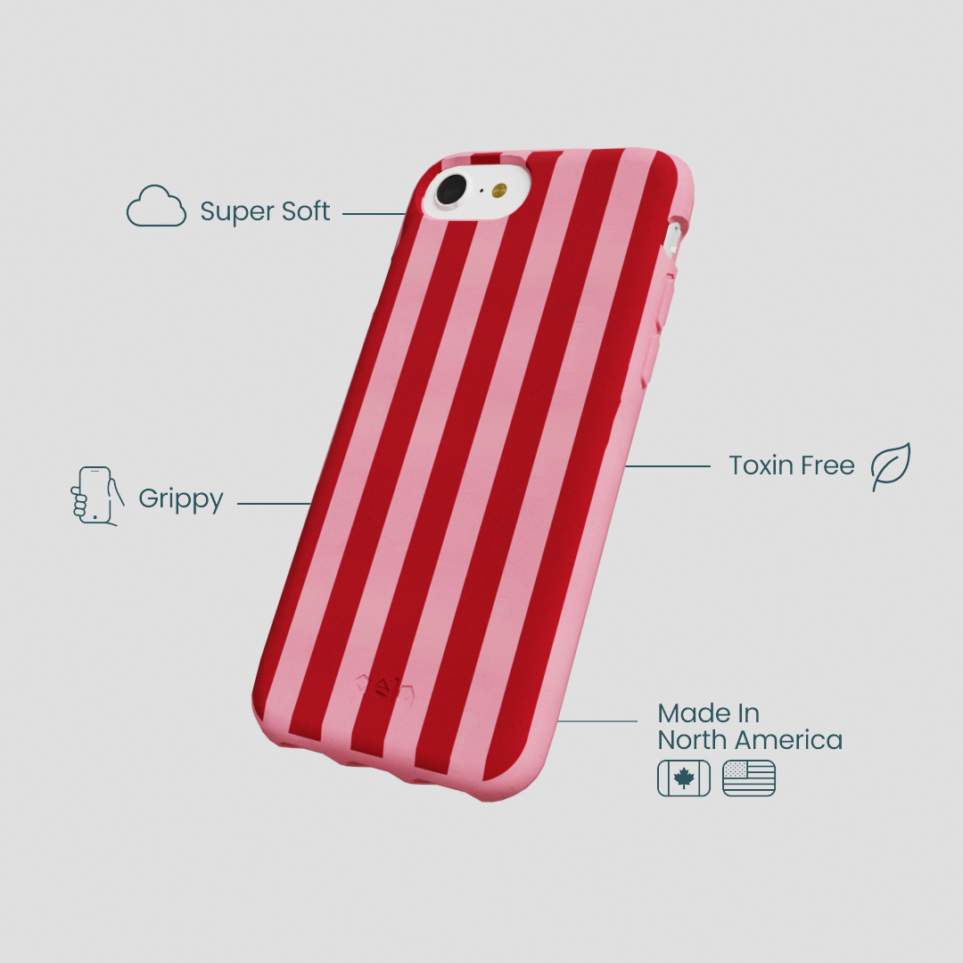 Bubblegum Pink Cherry Stripes iPhone 6/6s/7/8/SE Case