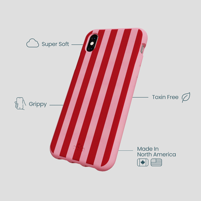 Bubblegum Pink Cherry Stripes iPhone XR Case