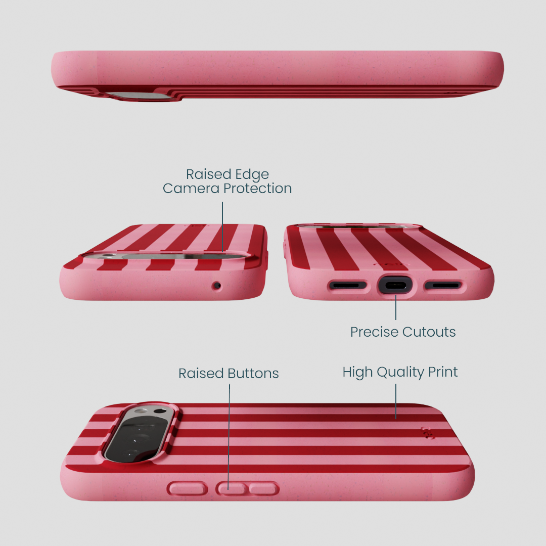 Bubblegum Pink Cherry Stripes Google Pixel 10 Pro XL Case