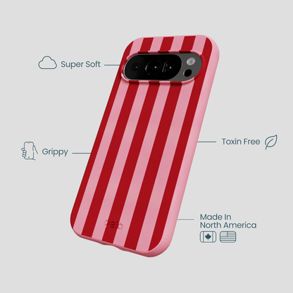 Bubblegum Pink Cherry Stripes Google Pixel 10/10 Pro Case