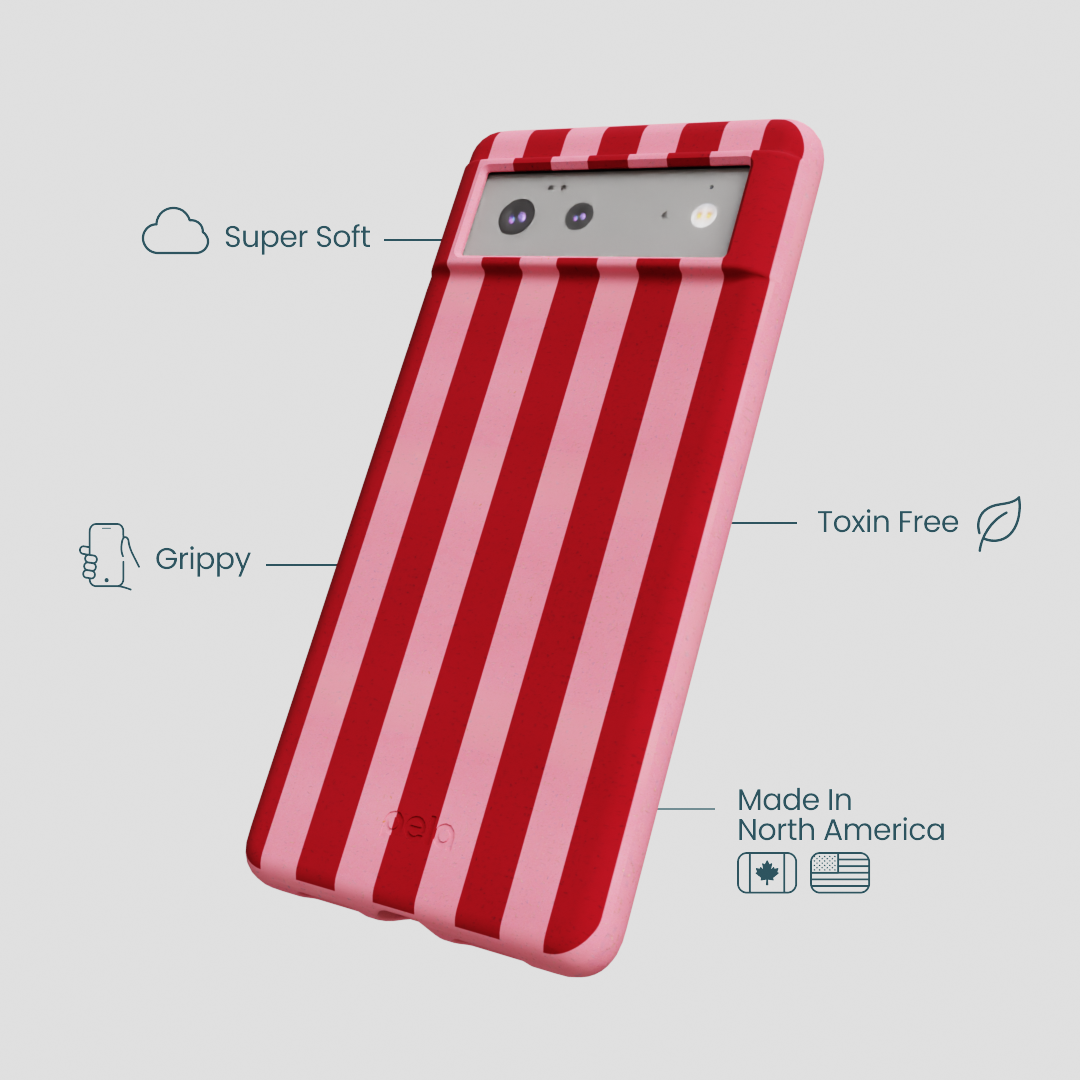 Bubblegum Pink Cherry Stripes Google Pixel 6 Case