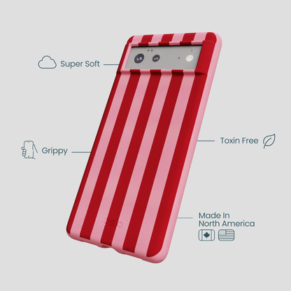 Bubblegum Pink Cherry Stripes Google Pixel 6 Case