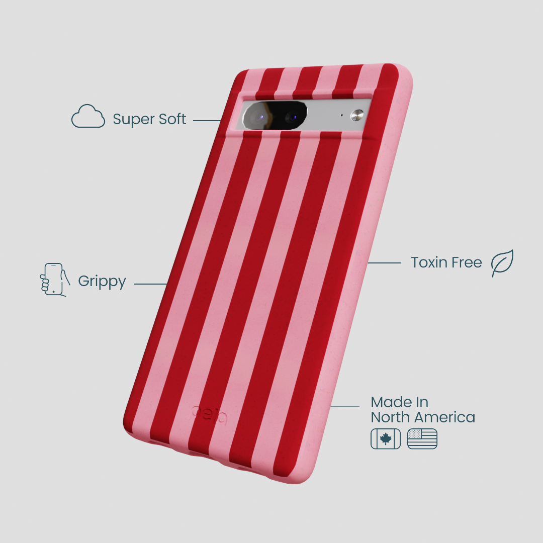Bubblegum Pink Cherry Stripes Google Pixel 7a Case