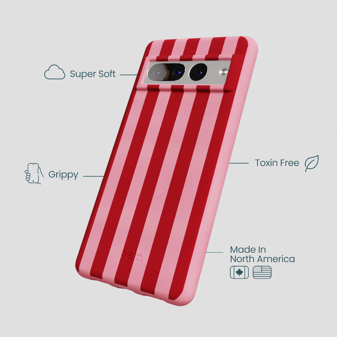 Bubblegum Pink Cherry Stripes Google Pixel 7 Pro Case