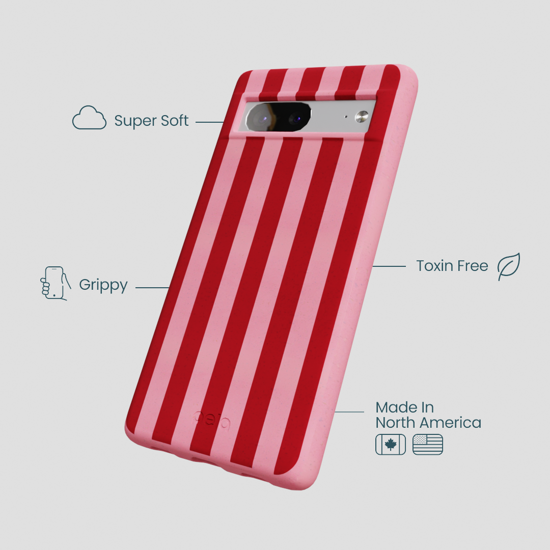 Bubblegum Pink Cherry Stripes Google Pixel 7 Case