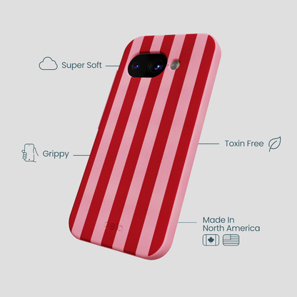Bubblegum Pink Cherry Stripes Google Pixel 9a Case