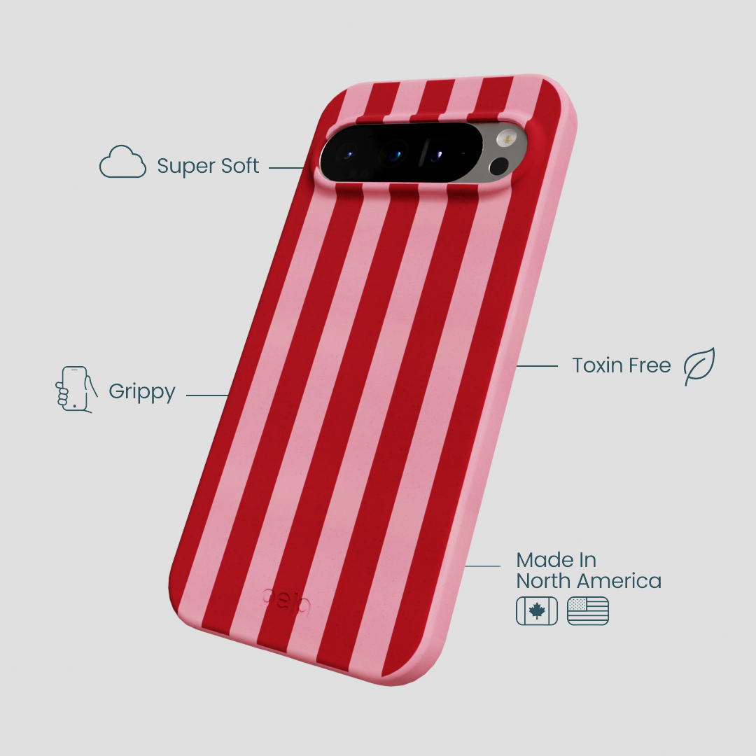 Bubblegum Pink Cherry Stripes Google Pixel 9 Pro XL Case