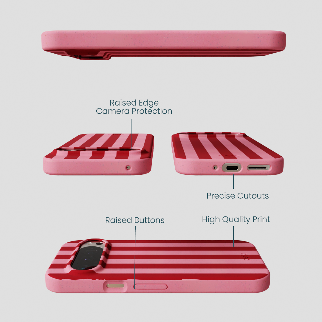 Bubblegum Pink Cherry Stripes Google Pixel 9/9 Pro Case