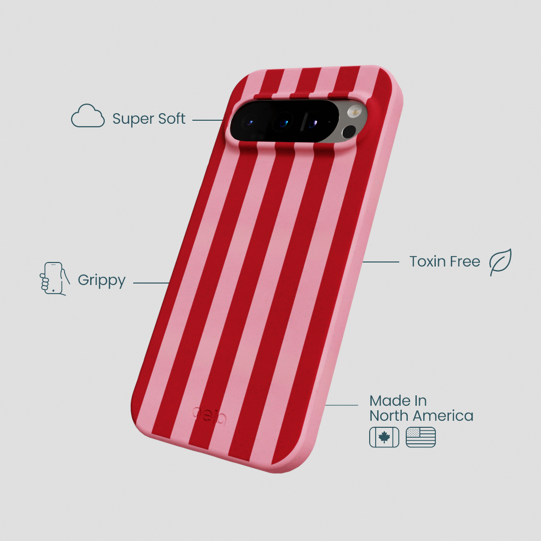 Bubblegum Pink Cherry Stripes Google Pixel 9/9 Pro Case