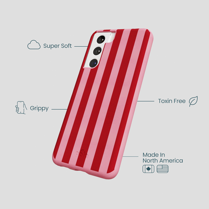 Bubblegum Pink Cherry Stripes Samsung Galaxy S22 Case