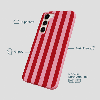 Bubblegum Pink Cherry Stripes Samsung Galaxy S24+(Plus) Case