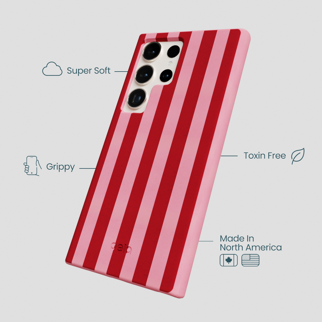 Bubblegum Pink Cherry Stripes Samsung Galaxy S24 Ultra Case