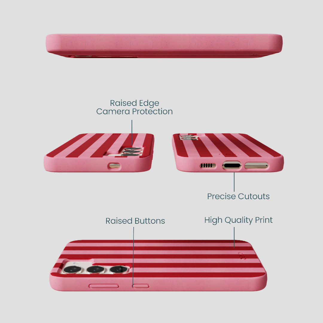 Bubblegum Pink Cherry Stripes Samsung Galaxy S24 Case