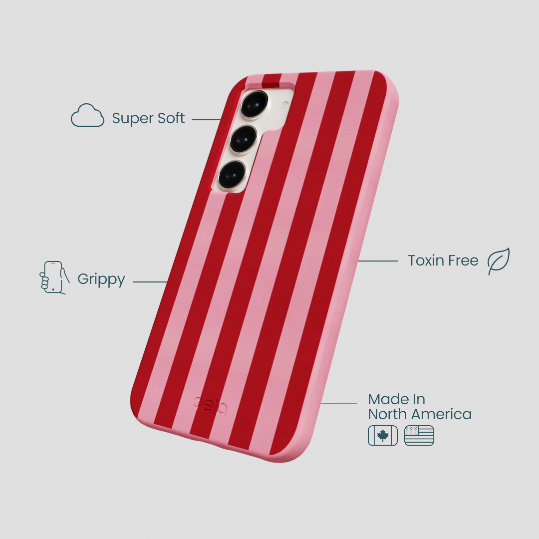 Bubblegum Pink Cherry Stripes Samsung Galaxy S24 Case