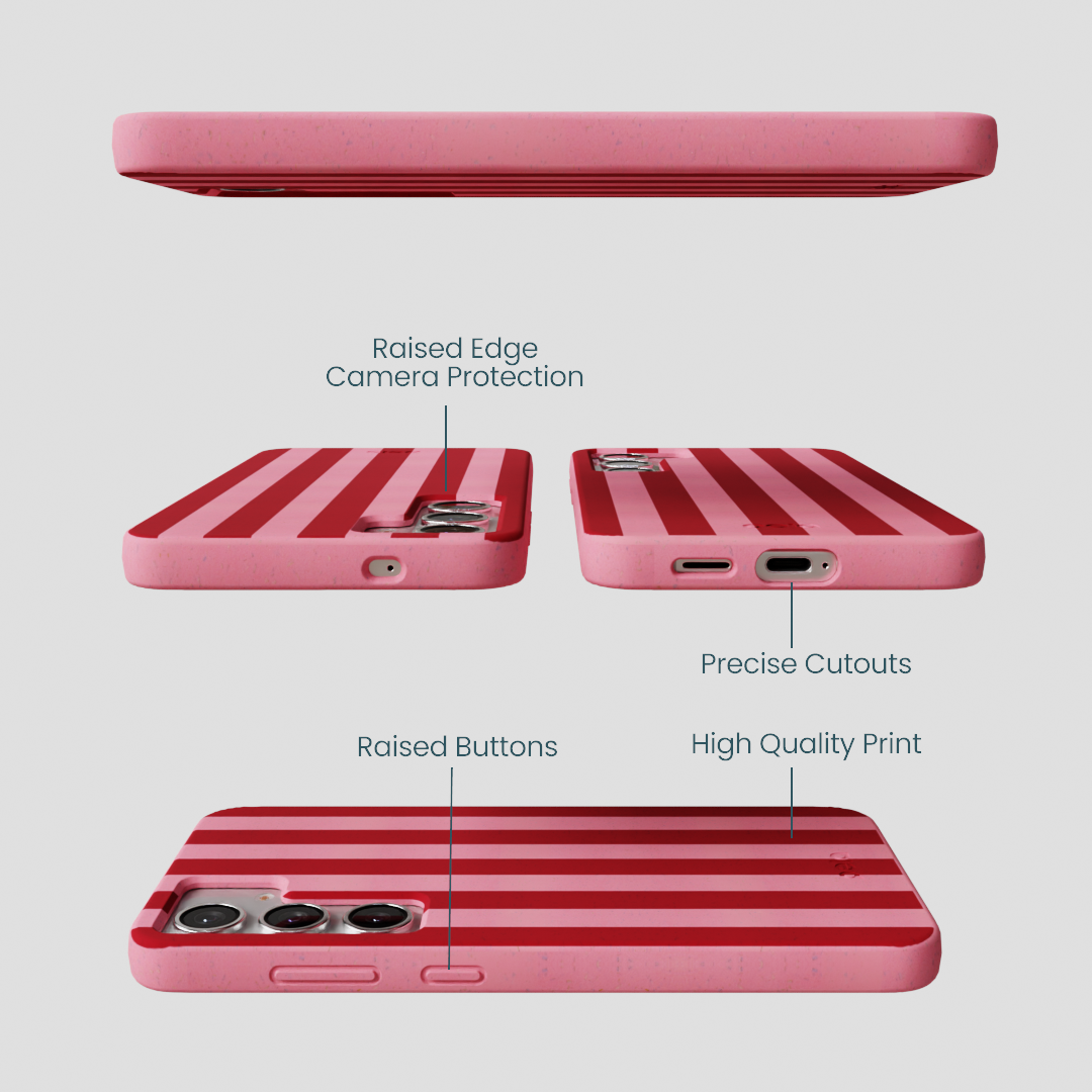 Bubblegum Pink Cherry Stripes Samsung Galaxy S25+(Plus) Case