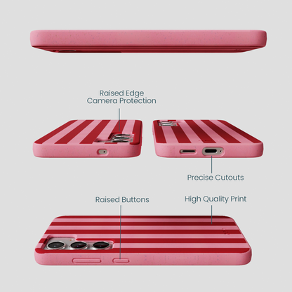 Bubblegum Pink Cherry Stripes Samsung Galaxy S25+(Plus) Case
