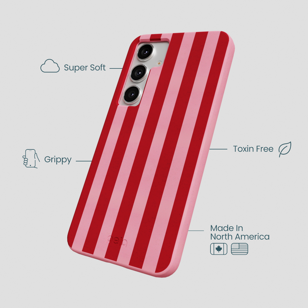 Bubblegum Pink Cherry Stripes Samsung Galaxy S25+(Plus) Case