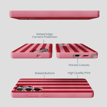 Bubblegum Pink Cherry Stripes Samsung Galaxy S25 Ultra Case