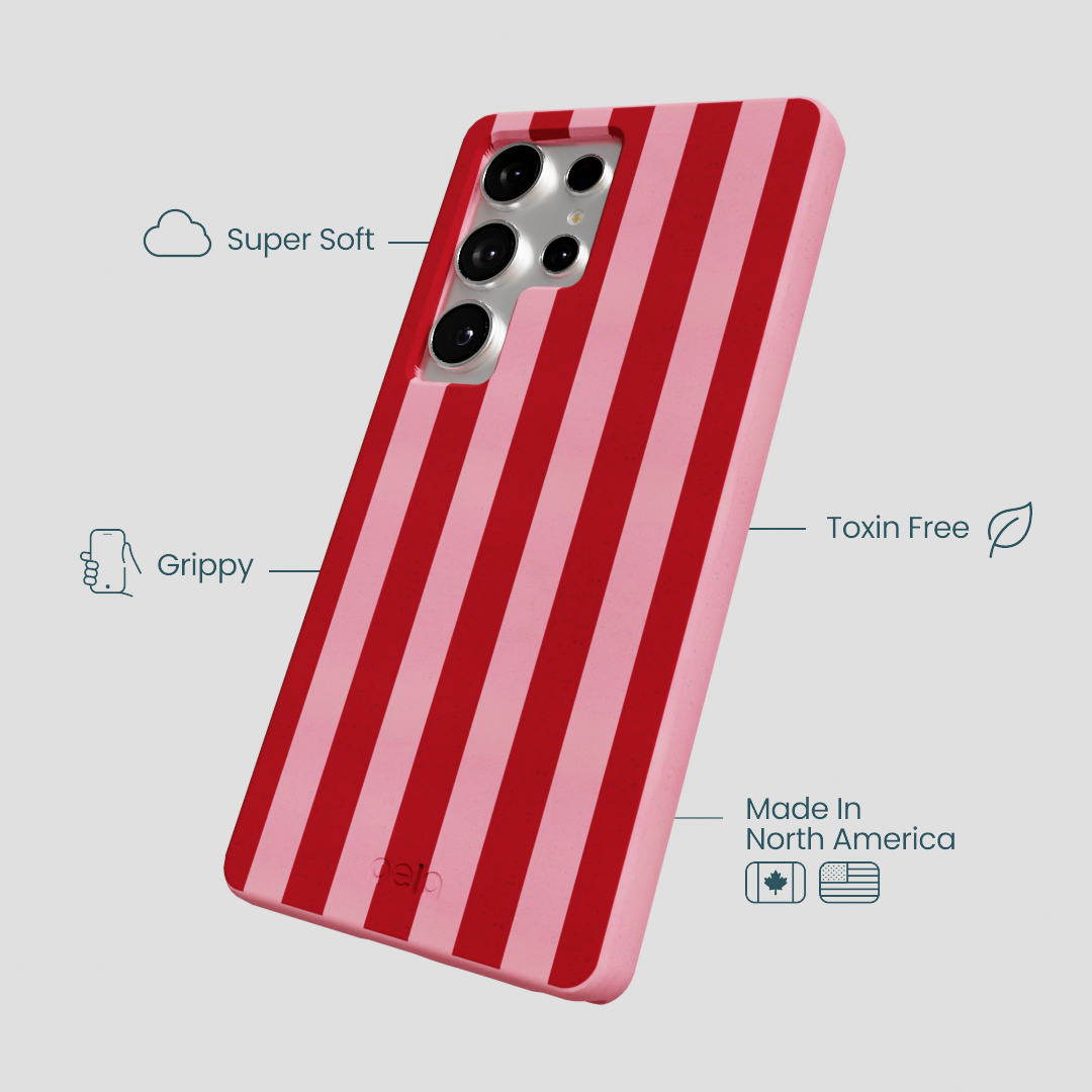 Bubblegum Pink Cherry Stripes Samsung Galaxy S25 Ultra Case