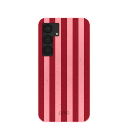 Bubblegum Pink Cherry Stripes Samsung Galaxy S25 Case