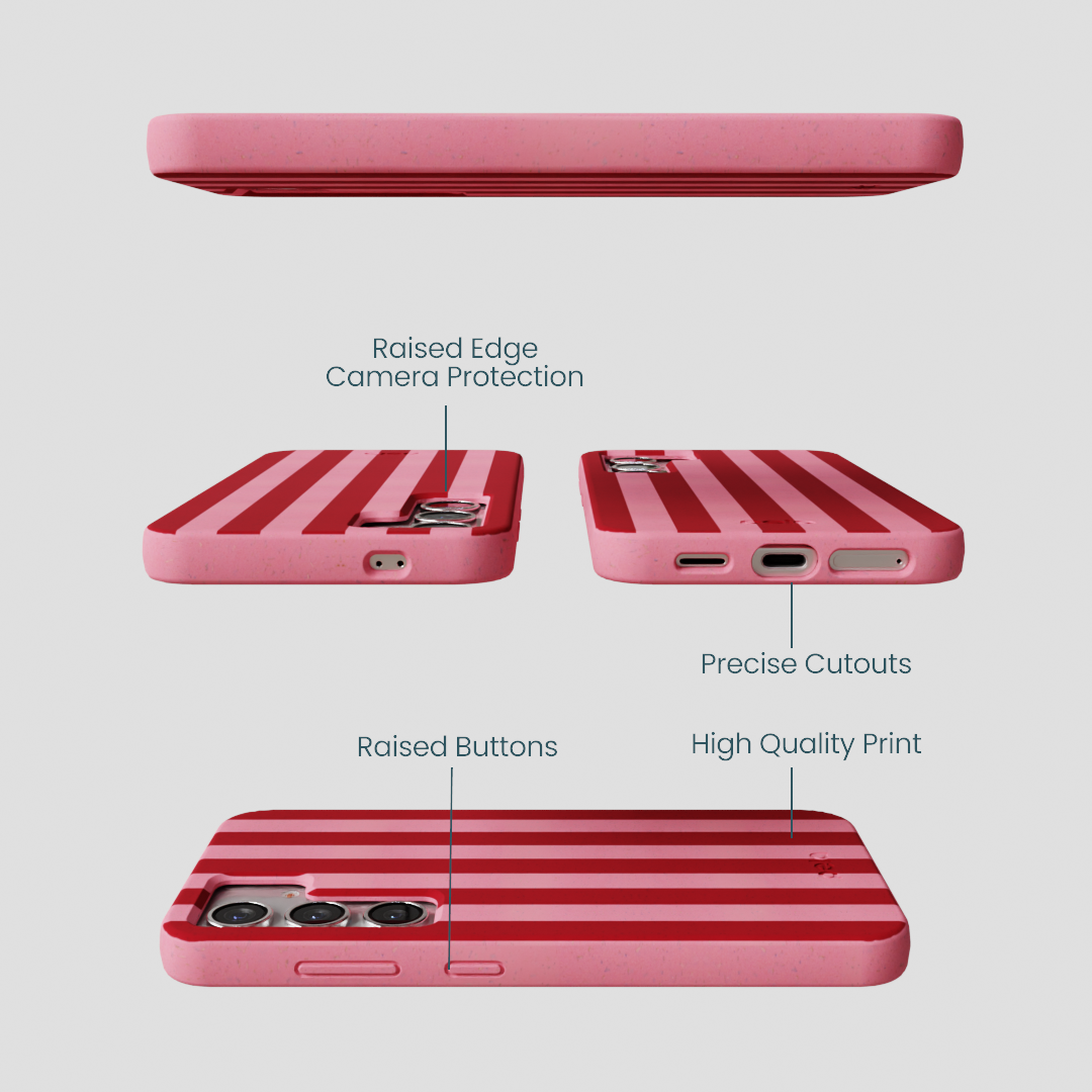 Bubblegum Pink Cherry Stripes Samsung Galaxy S25 Case