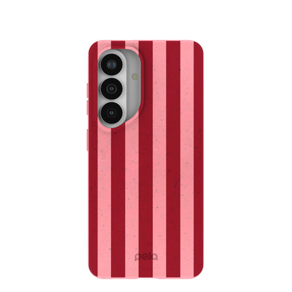 Bubblegum Pink Cherry Stripes Samsung Galaxy S26 Case