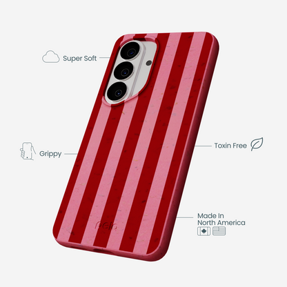 Bubblegum Pink Cherry Stripes Samsung Galaxy S26 Case