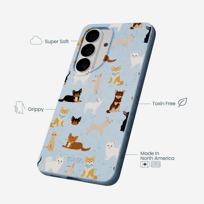 Powder Blue Chihuahua Charms Samsung Galaxy S26 Case