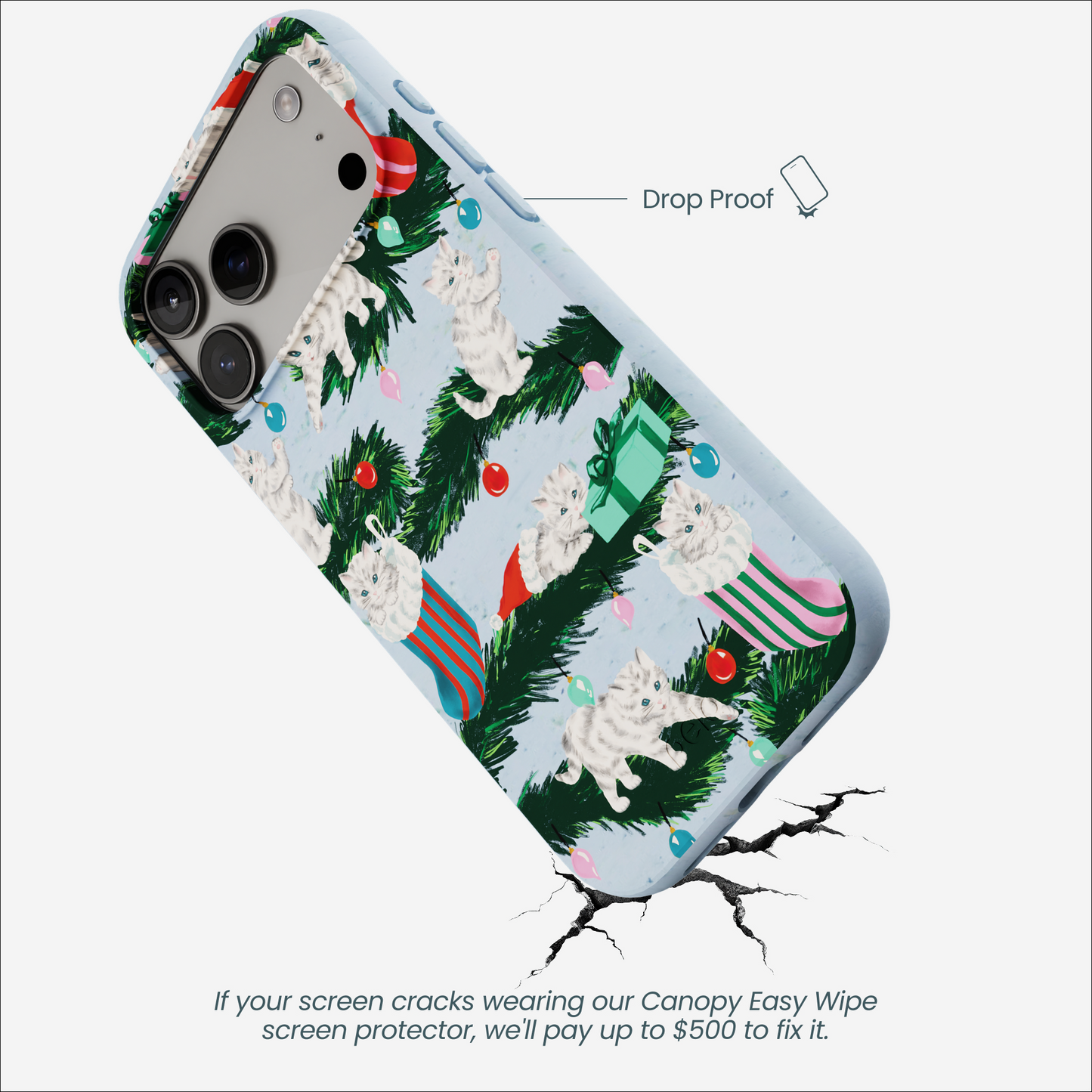Powder Blue Christmas Kittens iPhone 17 Pro Max Case