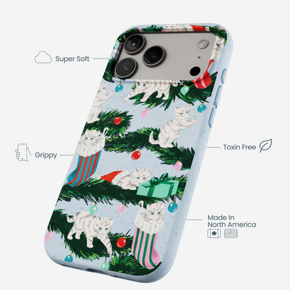 Powder Blue Christmas Kittens iPhone 17 Pro Max Case