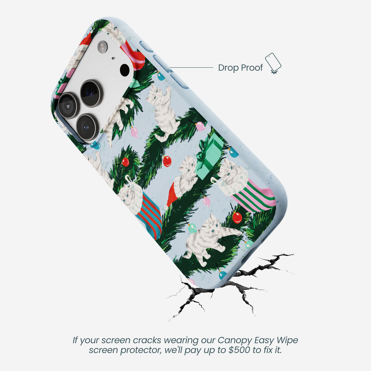 Powder Blue Christmas Kittens iPhone 17 Pro Case