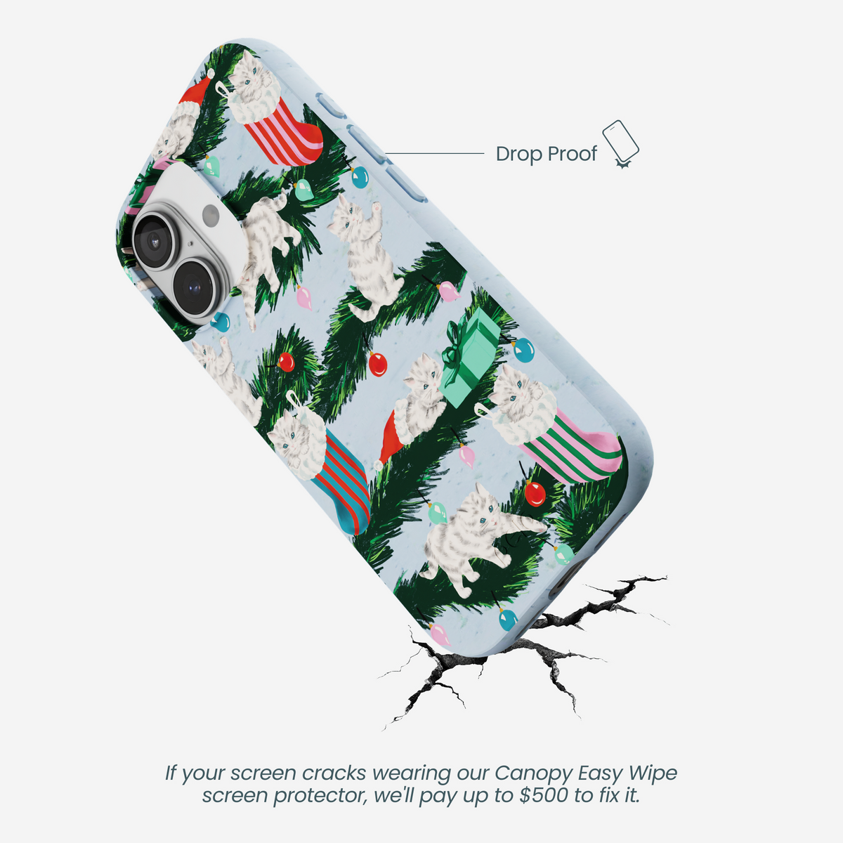 Powder Blue Christmas Kittens iPhone 17 Case