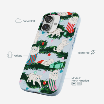 Powder Blue Christmas Kittens iPhone 17 Case