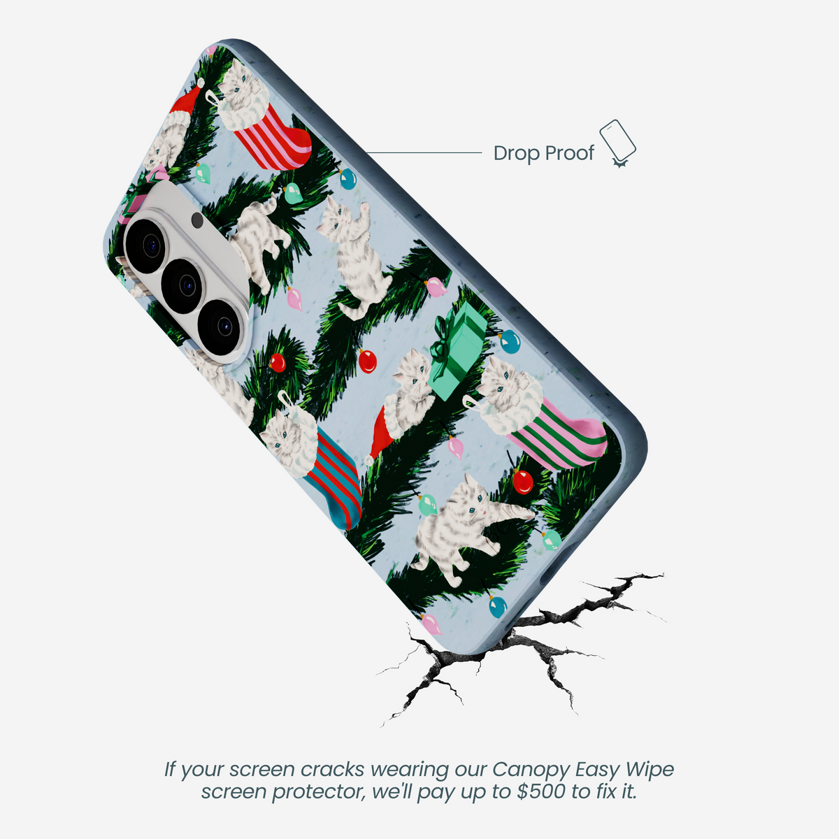 Powder Blue Christmas Kittens Samsung Galaxy S26 Case